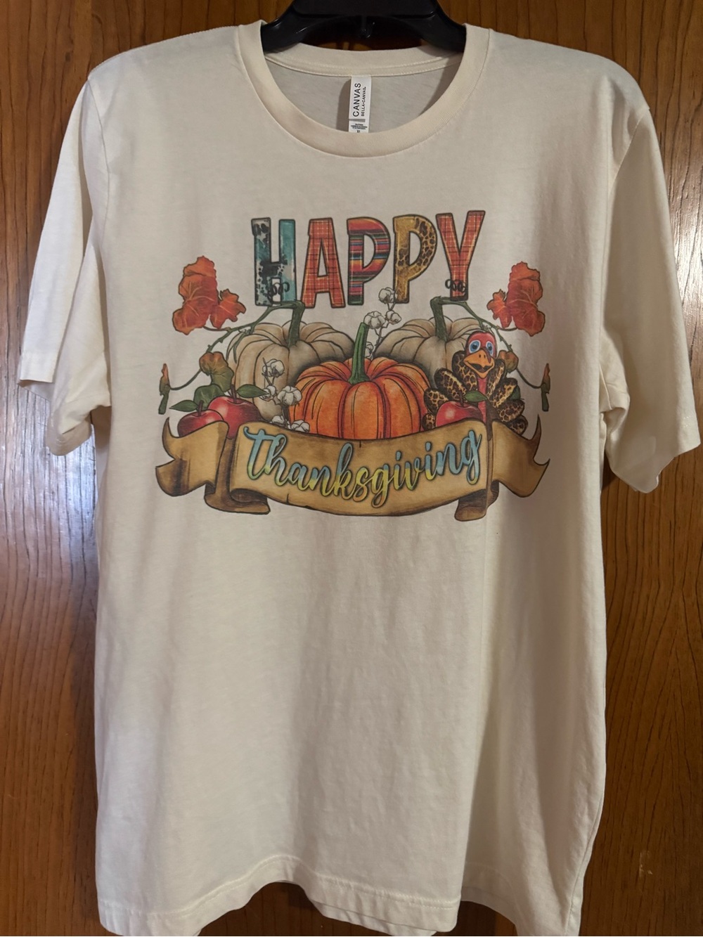 Bella Canvas Cream Thanksgiving Graphic Shirt with Pumpkin XL